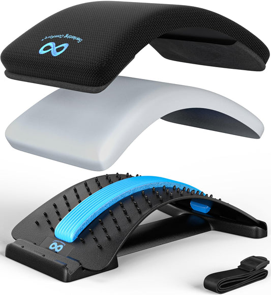 Adjustable Back Stretcher for Lower Back Pain Relief - Spine Decompression Device with Lumbar Support, 88 Acupressure Nodes, and Memory Foam Pad