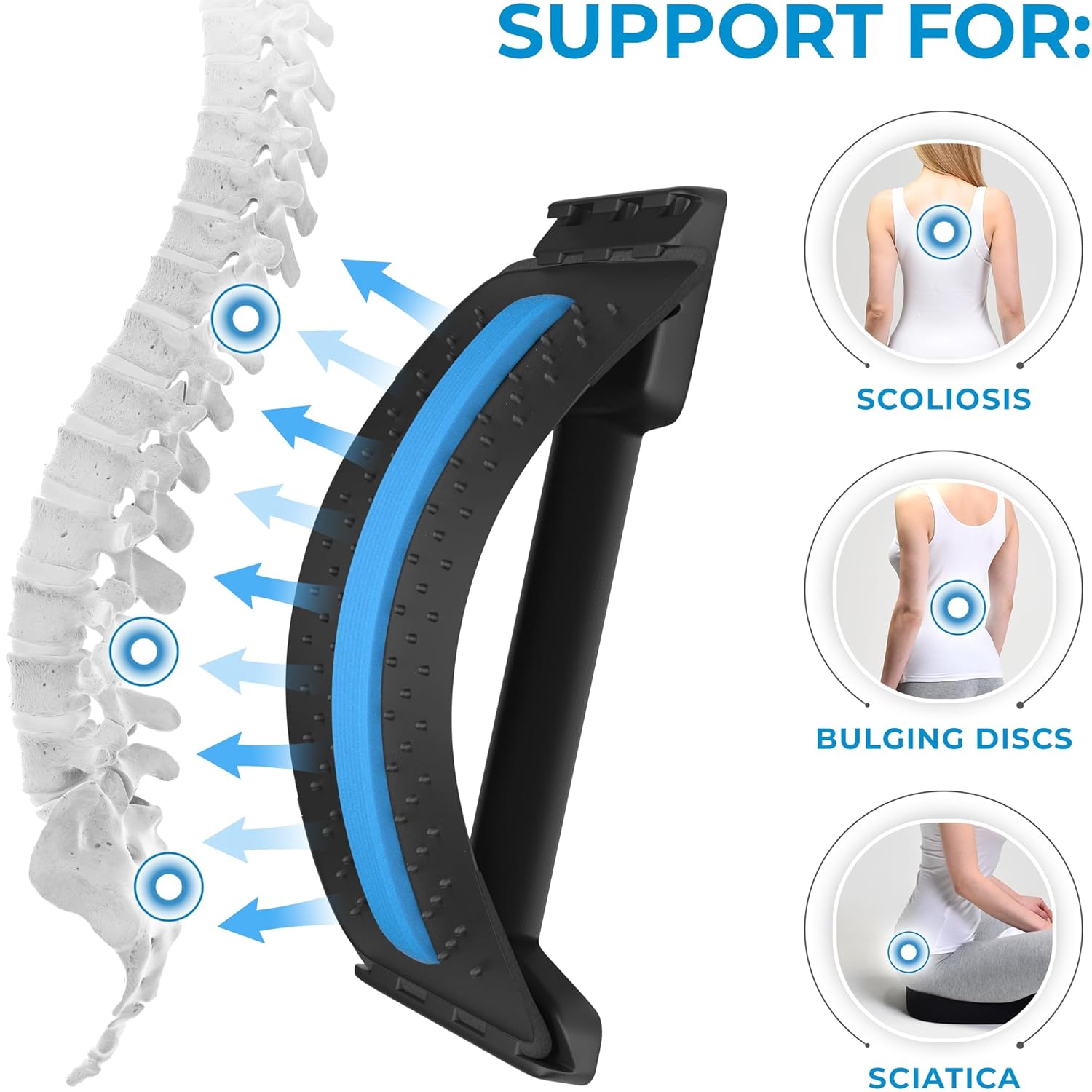 Adjustable Back Stretcher for Lower Back Pain Relief - Spine Decompression Device with Lumbar Support, 88 Acupressure Nodes, and Memory Foam Pad