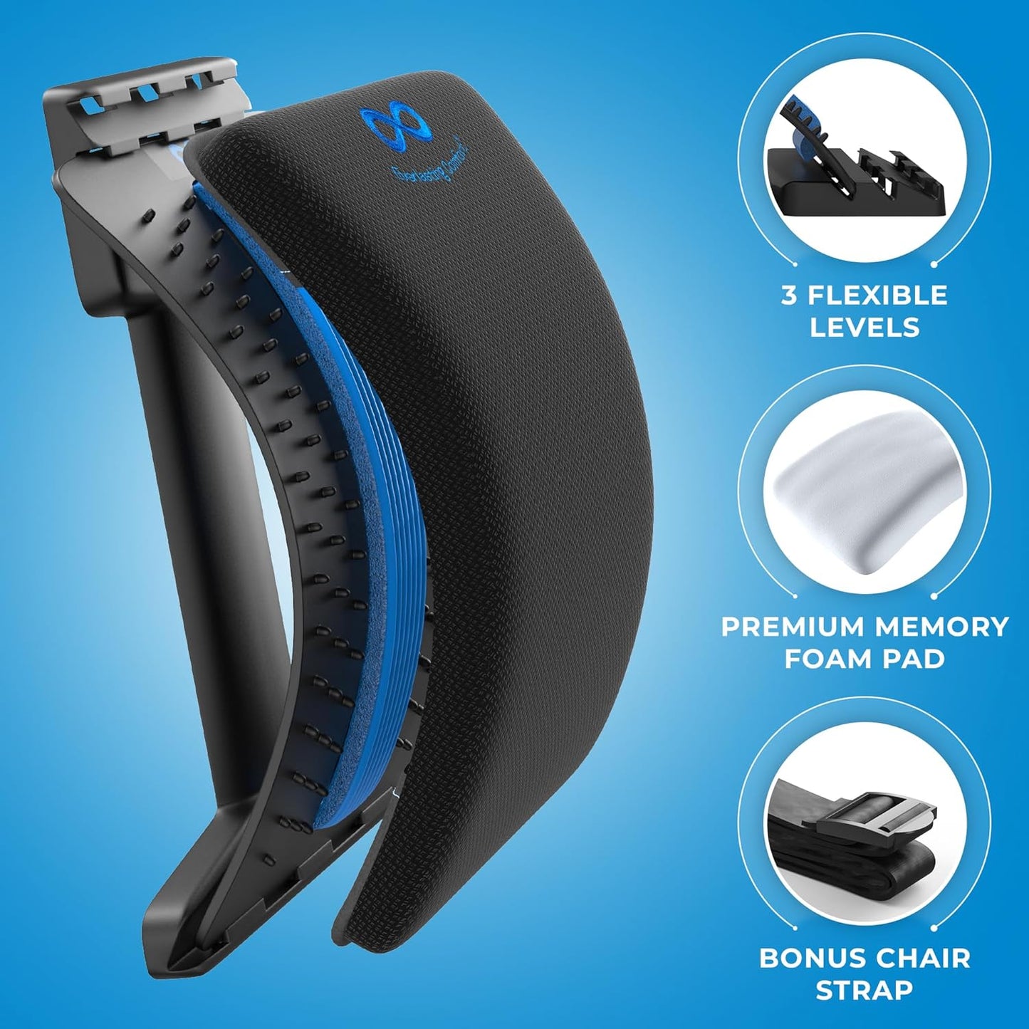 Adjustable Back Stretcher for Lower Back Pain Relief - Spine Decompression Device with Lumbar Support, 88 Acupressure Nodes, and Memory Foam Pad