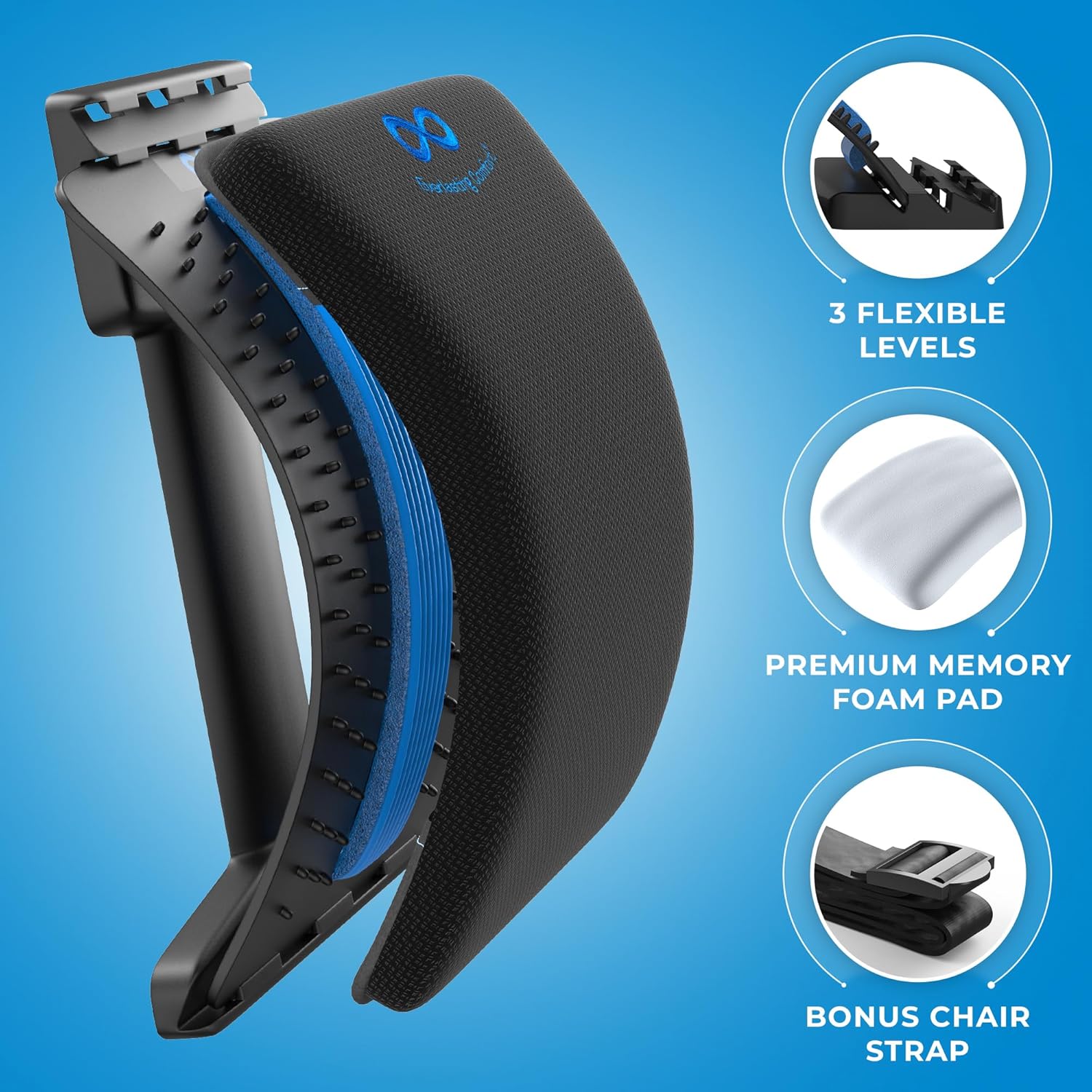 Adjustable Back Stretcher for Lower Back Pain Relief - Spine Decompression Device with Lumbar Support, 88 Acupressure Nodes, and Memory Foam Pad