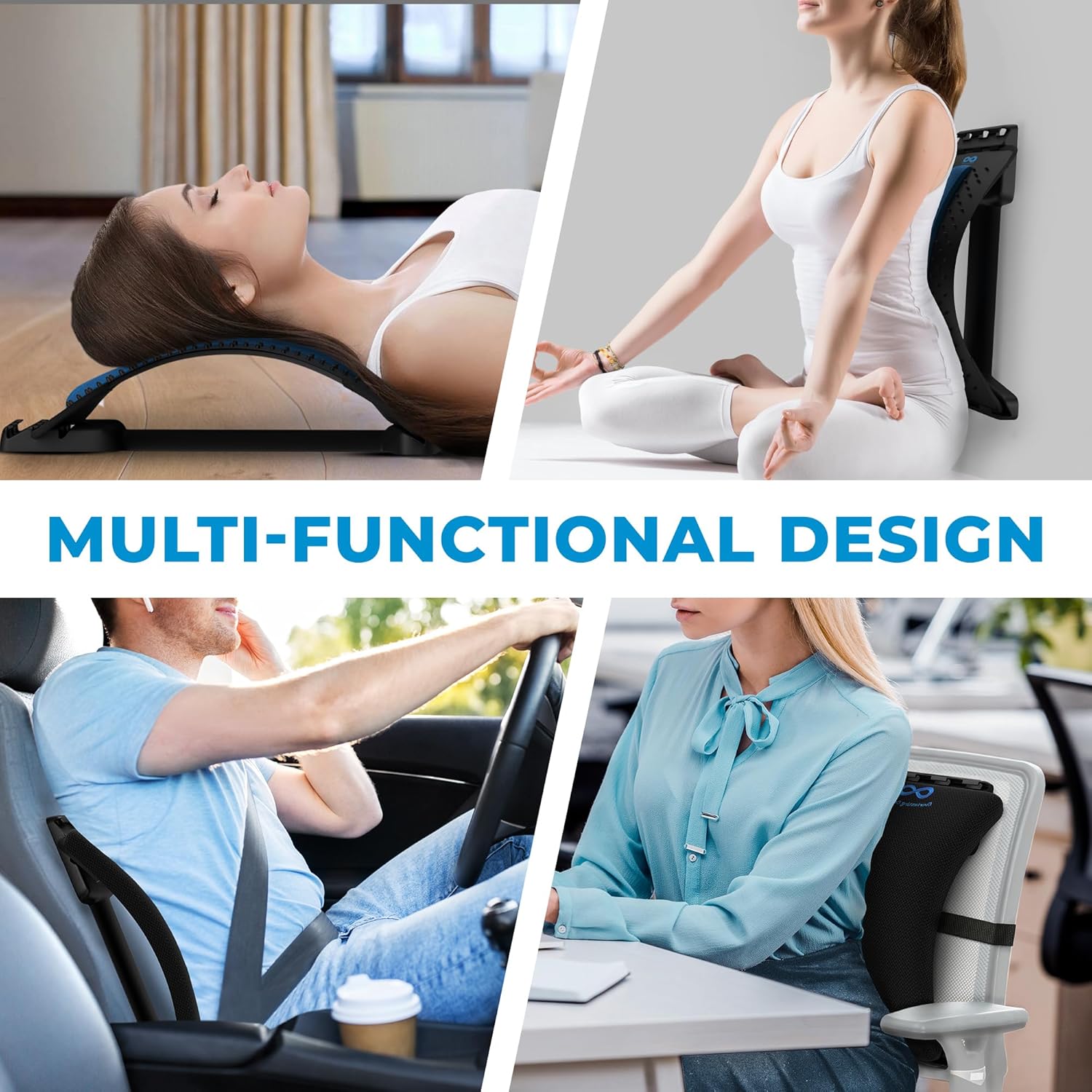 Adjustable Back Stretcher for Lower Back Pain Relief - Spine Decompression Device with Lumbar Support, 88 Acupressure Nodes, and Memory Foam Pad